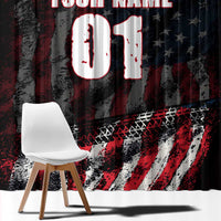 Motocross Rider Window Curtain with American Flag Background and Extreme Text in Red and Black Grunge Design - Wonder Print Shop