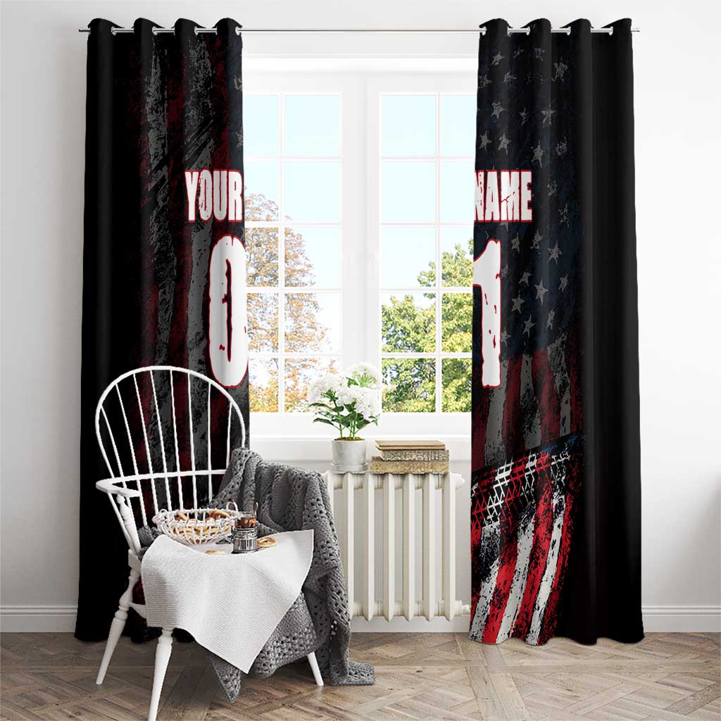 Motocross Rider Window Curtain with American Flag Background and Extreme Text in Red and Black Grunge Design - Wonder Print Shop