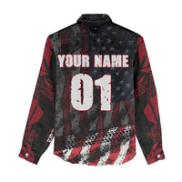 Motocross Rider Women Casual Shirt with American Flag Background and Extreme Text in Red and Black Grunge Design - Wonder Print Shop