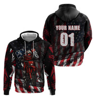 Motocross Rider Zip Hoodie with American Flag Background and Extreme Text in Red and Black Grunge Design - Wonder Print Shop
