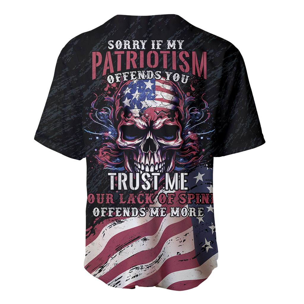 American Flag Skull Baseball Jersey Sorry If My Patriotism Offends You Trust Me - Wonder Print Shop