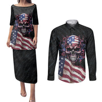 American Flag Skull Couples Matching Puletasi Dress and Long Sleeve Button Shirts Sorry If My Patriotism Offends You Trust Me - Wonder Print Shop