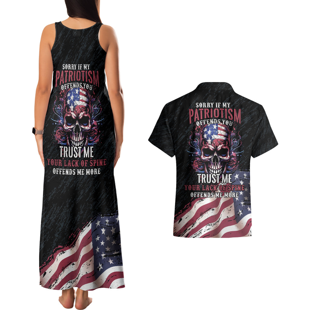 American Flag Skull Couples Matching Tank Maxi Dress And Hawaiian Shirt Sorry If My Patriotism Offends You Trust Me - Wonder Print Shop