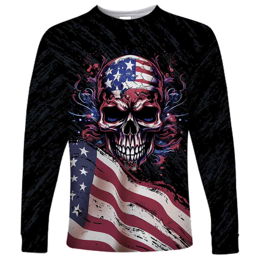 American Flag Skull Long Sleeve Shirt Sorry If My Patriotism Offends You Trust Me - Wonder Print Shop