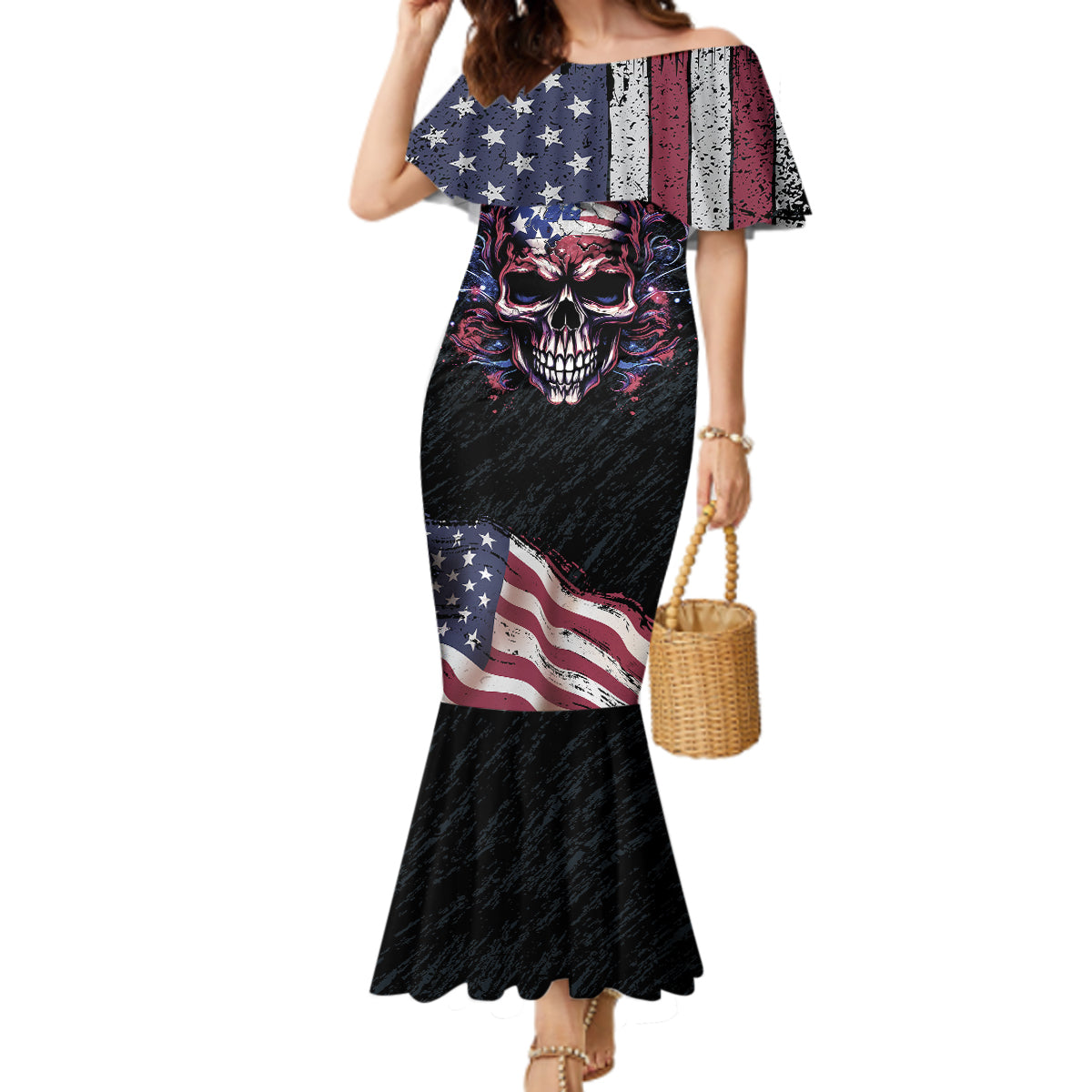 American Flag Skull Mermaid Dress Sorry If My Patriotism Offends You Trust Me - Wonder Print Shop