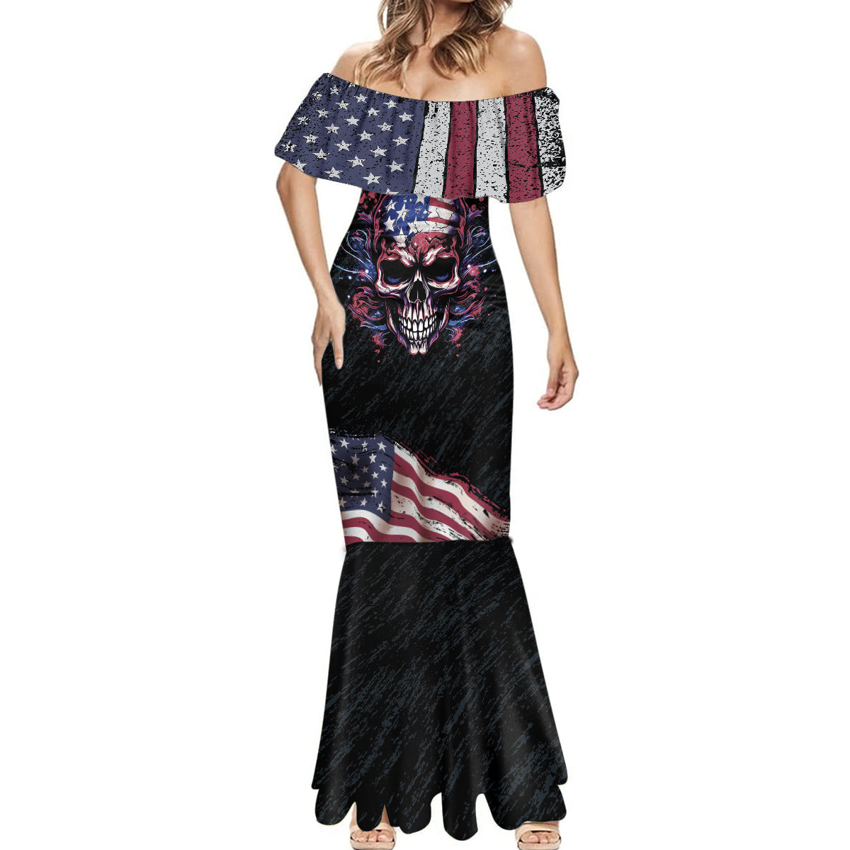 American Flag Skull Mermaid Dress Sorry If My Patriotism Offends You Trust Me - Wonder Print Shop