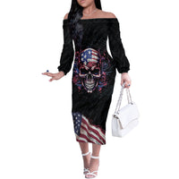 American Flag Skull Off The Shoulder Long Sleeve Dress Sorry If My Patriotism Offends You Trust Me - Wonder Print Shop