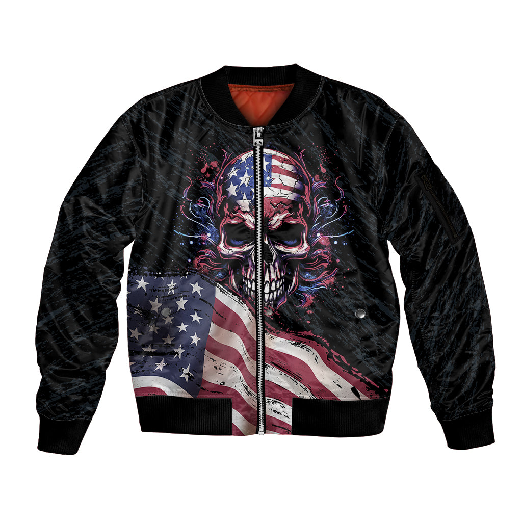 American Flag Skull Sleeve Zip Bomber Jacket Sorry If My Patriotism Offends You Trust Me - Wonder Print Shop