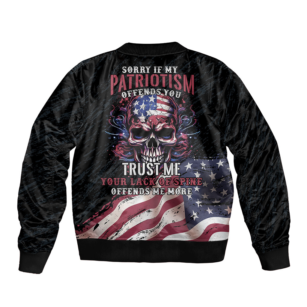 American Flag Skull Sleeve Zip Bomber Jacket Sorry If My Patriotism Offends You Trust Me - Wonder Print Shop