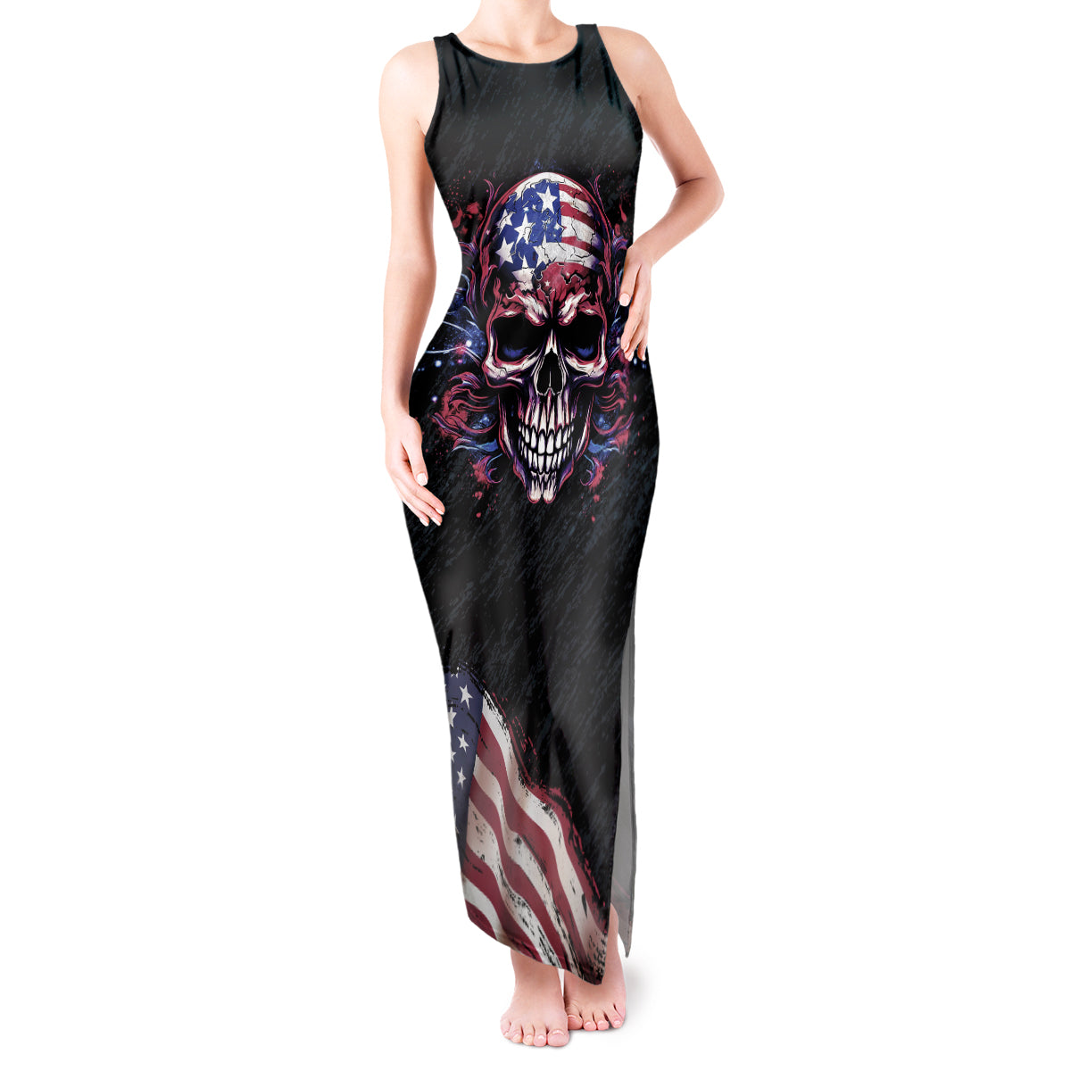 American Flag Skull Tank Maxi Dress Sorry If My Patriotism Offends You Trust Me - Wonder Print Shop