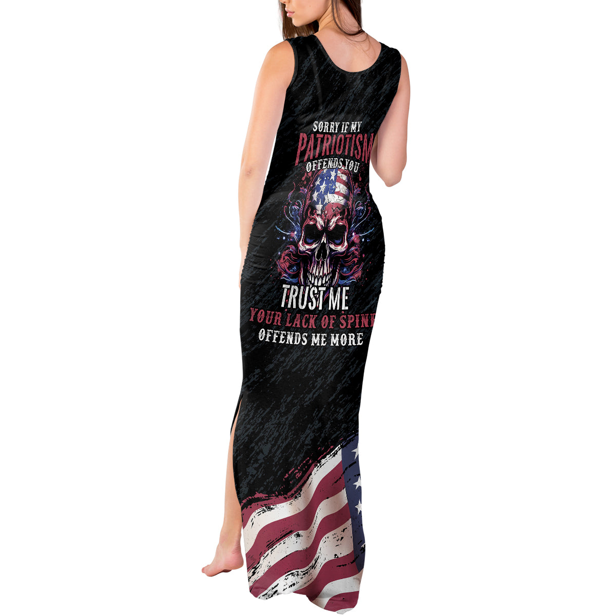 American Flag Skull Tank Maxi Dress Sorry If My Patriotism Offends You Trust Me - Wonder Print Shop