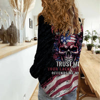American Flag Skull Women Casual Shirt Sorry If My Patriotism Offends You Trust Me - Wonder Print Shop