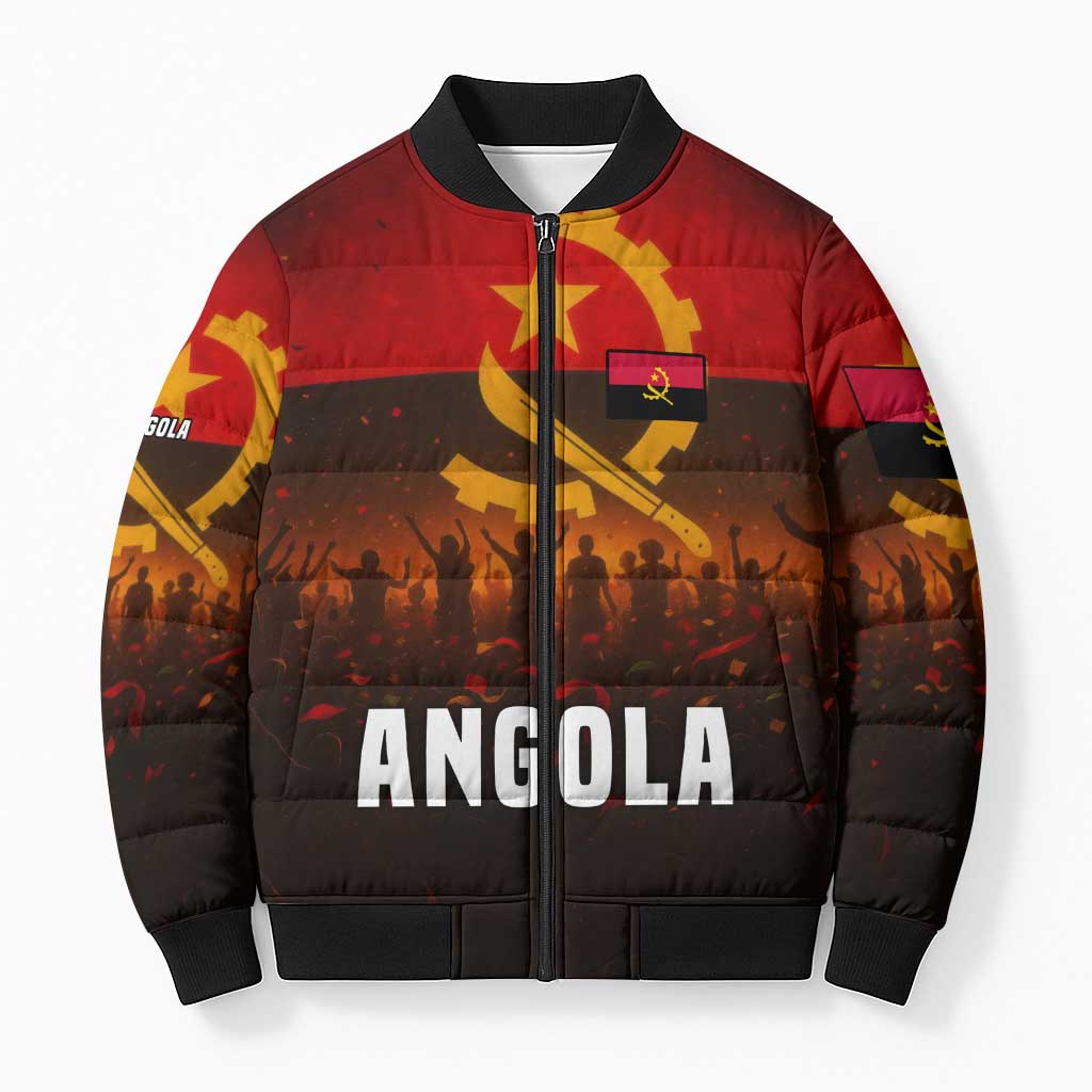 Angola Bomber Puffer Jacket with Red Black Yellow Grunge Design - Wonder Print Shop