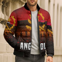 Angola Bomber Puffer Jacket with Red Black Yellow Grunge Design - Wonder Print Shop