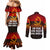 Angola Couples Matching Mermaid Dress and Long Sleeve Button Shirt with Red Black Yellow Grunge Design - Wonder Print Shop