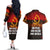 Angola Couples Matching Off The Shoulder Long Sleeve Dress and Hawaiian Shirt with Red Black Yellow Grunge Design - Wonder Print Shop