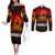 Angola Couples Matching Off The Shoulder Long Sleeve Dress and Long Sleeve Button Shirt with Red Black Yellow Grunge Design - Wonder Print Shop