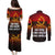 Angola Couples Matching Puletasi and Long Sleeve Button Shirt with Red Black Yellow Grunge Design - Wonder Print Shop