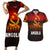 Angola Couples Matching Short Sleeve Bodycon Dress and Hawaiian Shirt with Red Black Yellow Grunge Design - Wonder Print Shop