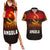 Angola Couples Matching Summer Maxi Dress and Hawaiian Shirt with Red Black Yellow Grunge Design - Wonder Print Shop