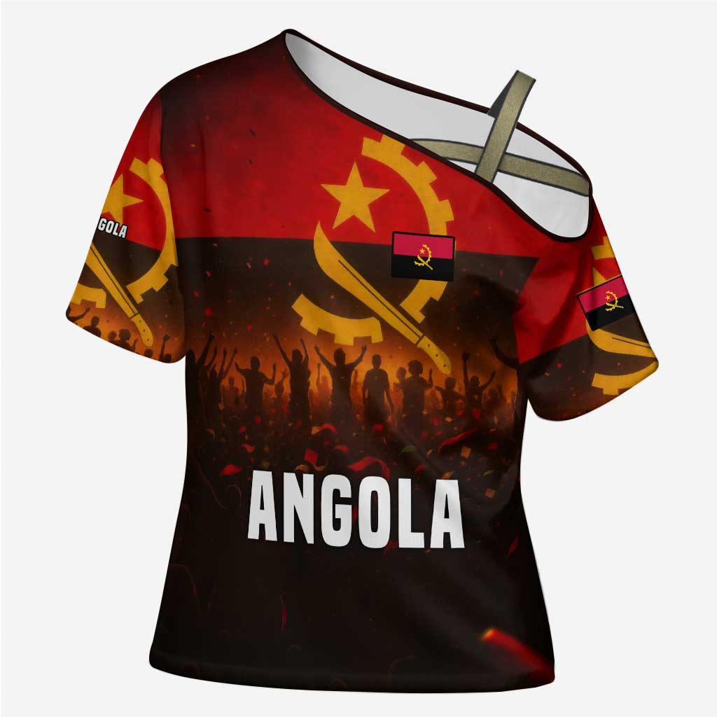 Angola Cross Shoulder Shirt with Red Black Yellow Grunge Design - Wonder Print Shop