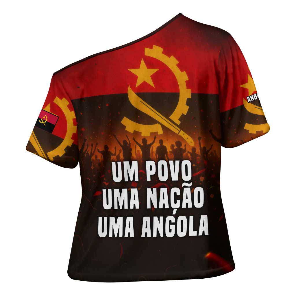 Angola Cross Shoulder Shirt with Red Black Yellow Grunge Design - Wonder Print Shop
