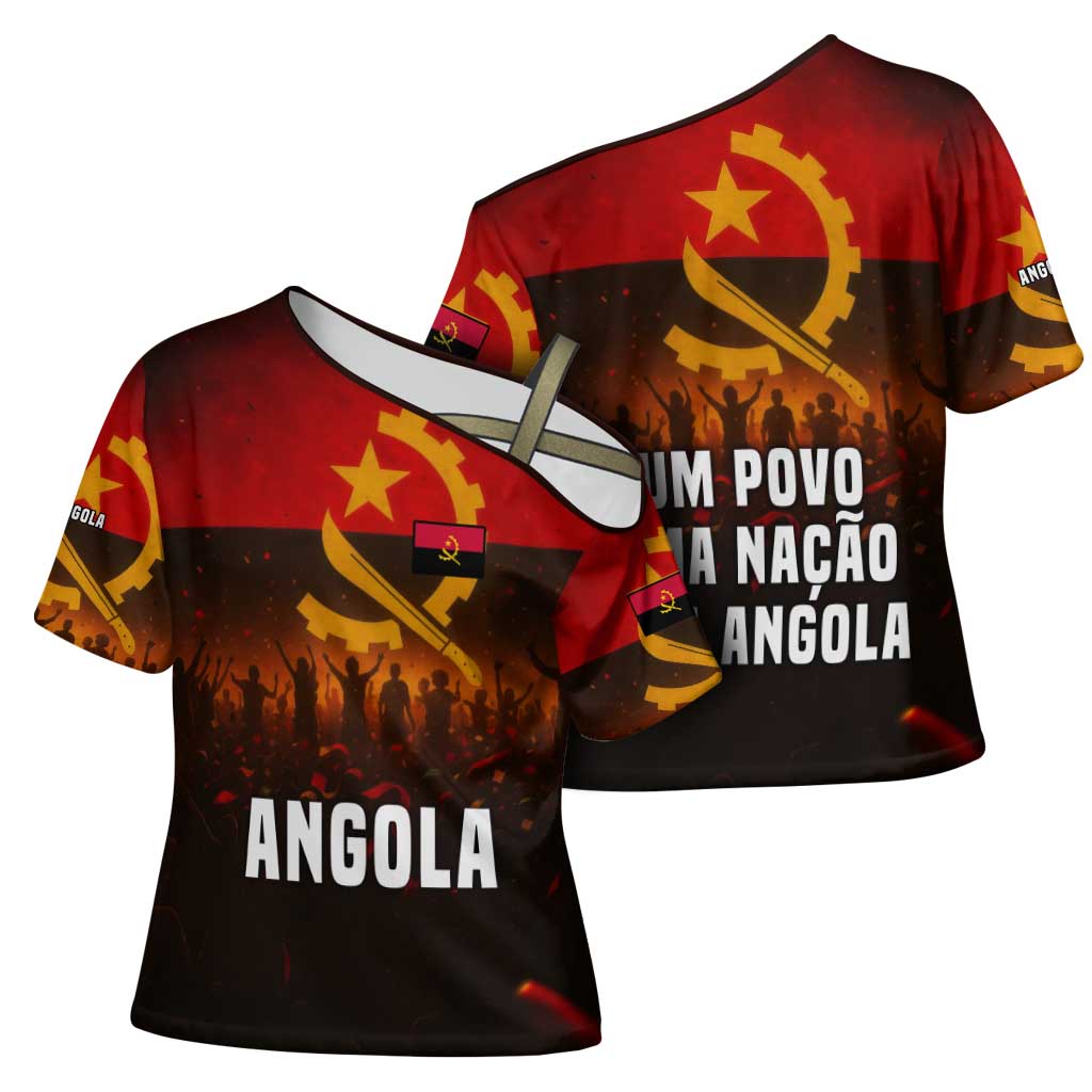Angola Cross Shoulder Shirt with Red Black Yellow Grunge Design - Wonder Print Shop