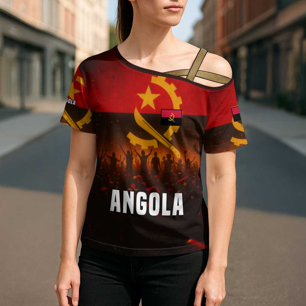 Angola Cross Shoulder Shirt with Red Black Yellow Grunge Design - Wonder Print Shop