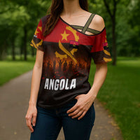 Angola Cross Shoulder Shirt with Red Black Yellow Grunge Design - Wonder Print Shop