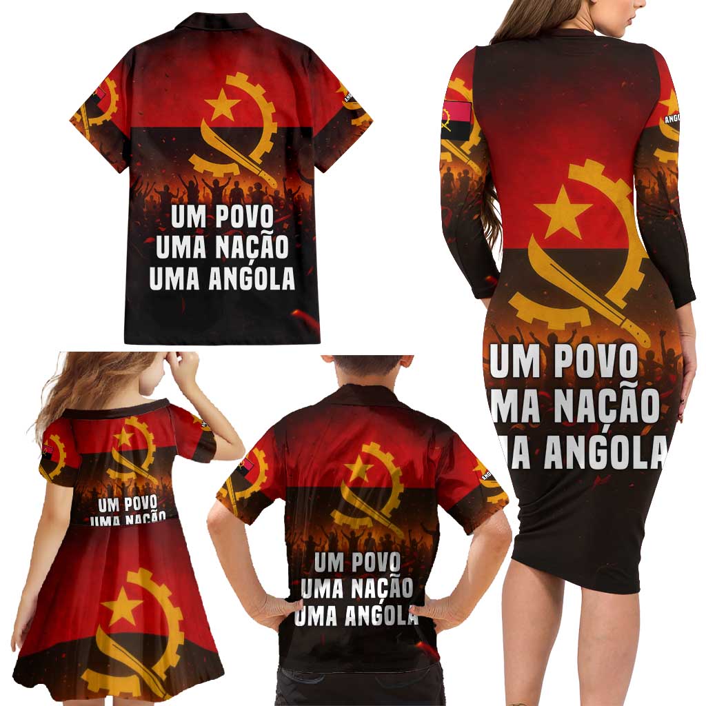 Angola Family Matching Long Sleeve Bodycon Dress and Hawaiian Shirt with Red Black Yellow Grunge Design - Wonder Print Shop