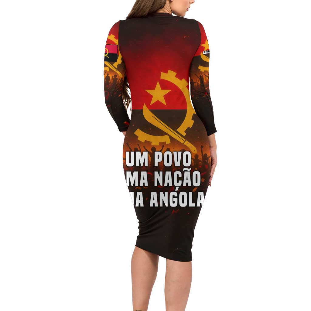Angola Family Matching Long Sleeve Bodycon Dress and Hawaiian Shirt with Red Black Yellow Grunge Design - Wonder Print Shop