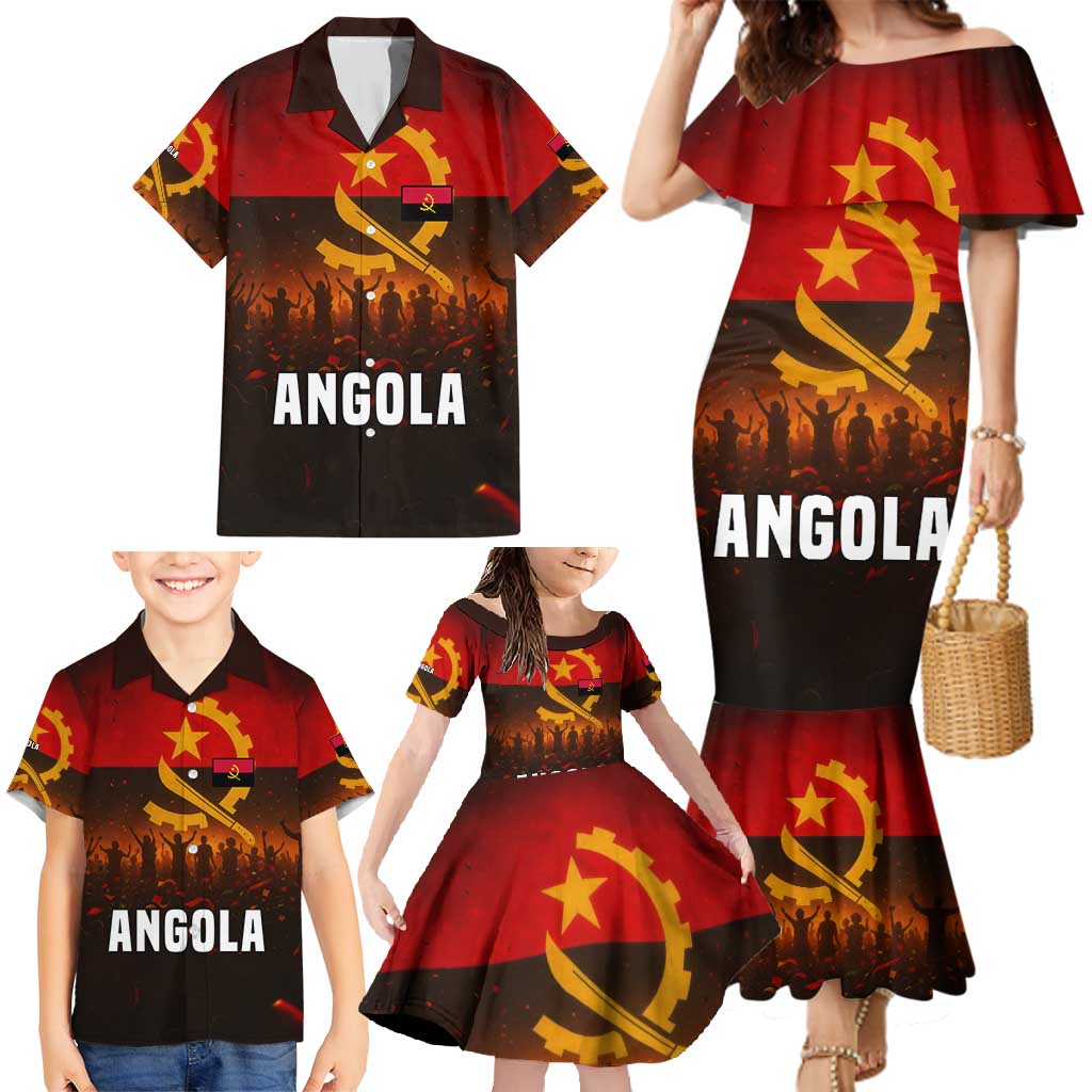 Angola Family Matching Mermaid Dress and Hawaiian Shirt with Red Black Yellow Grunge Design - Wonder Print Shop