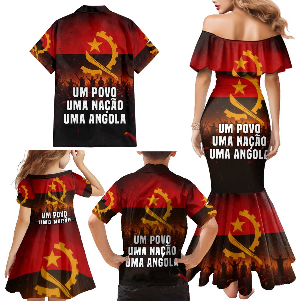 Angola Family Matching Mermaid Dress and Hawaiian Shirt with Red Black Yellow Grunge Design - Wonder Print Shop