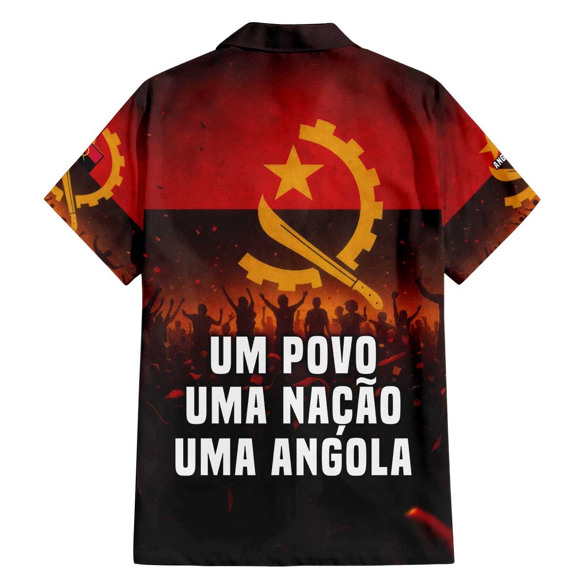 Angola Family Matching Off The Shoulder Long Sleeve Dress and Hawaiian Shirt with Red Black Yellow Grunge Design - Wonder Print Shop