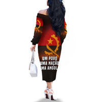 Angola Family Matching Off The Shoulder Long Sleeve Dress and Hawaiian Shirt with Red Black Yellow Grunge Design - Wonder Print Shop