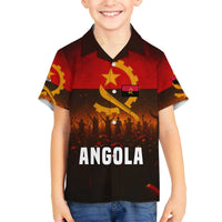 Angola Family Matching Off The Shoulder Long Sleeve Dress and Hawaiian Shirt with Red Black Yellow Grunge Design - Wonder Print Shop