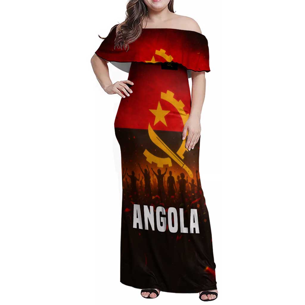 Angola Family Matching Off Shoulder Maxi Dress and Hawaiian Shirt with Red Black Yellow Grunge Design - Wonder Print Shop