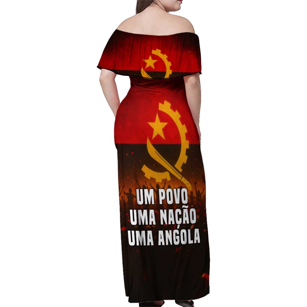 Angola Family Matching Off Shoulder Maxi Dress and Hawaiian Shirt with Red Black Yellow Grunge Design - Wonder Print Shop