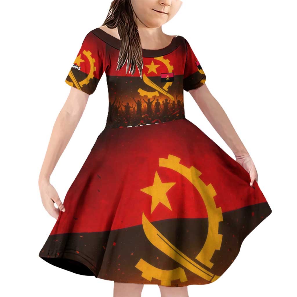 Angola Family Matching Off Shoulder Short Dress and Hawaiian Shirt with Red Black Yellow Grunge Design - Wonder Print Shop