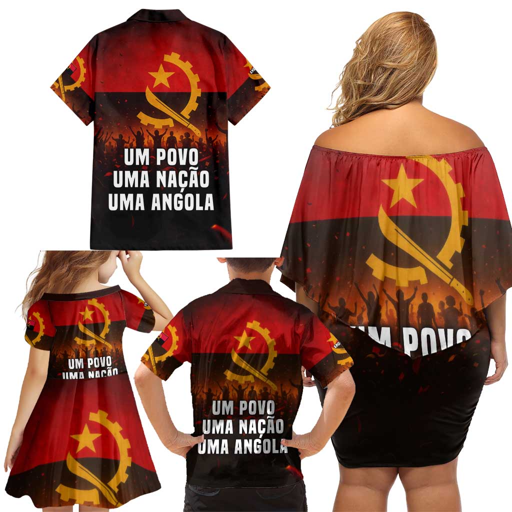 Angola Family Matching Off Shoulder Short Dress and Hawaiian Shirt with Red Black Yellow Grunge Design - Wonder Print Shop