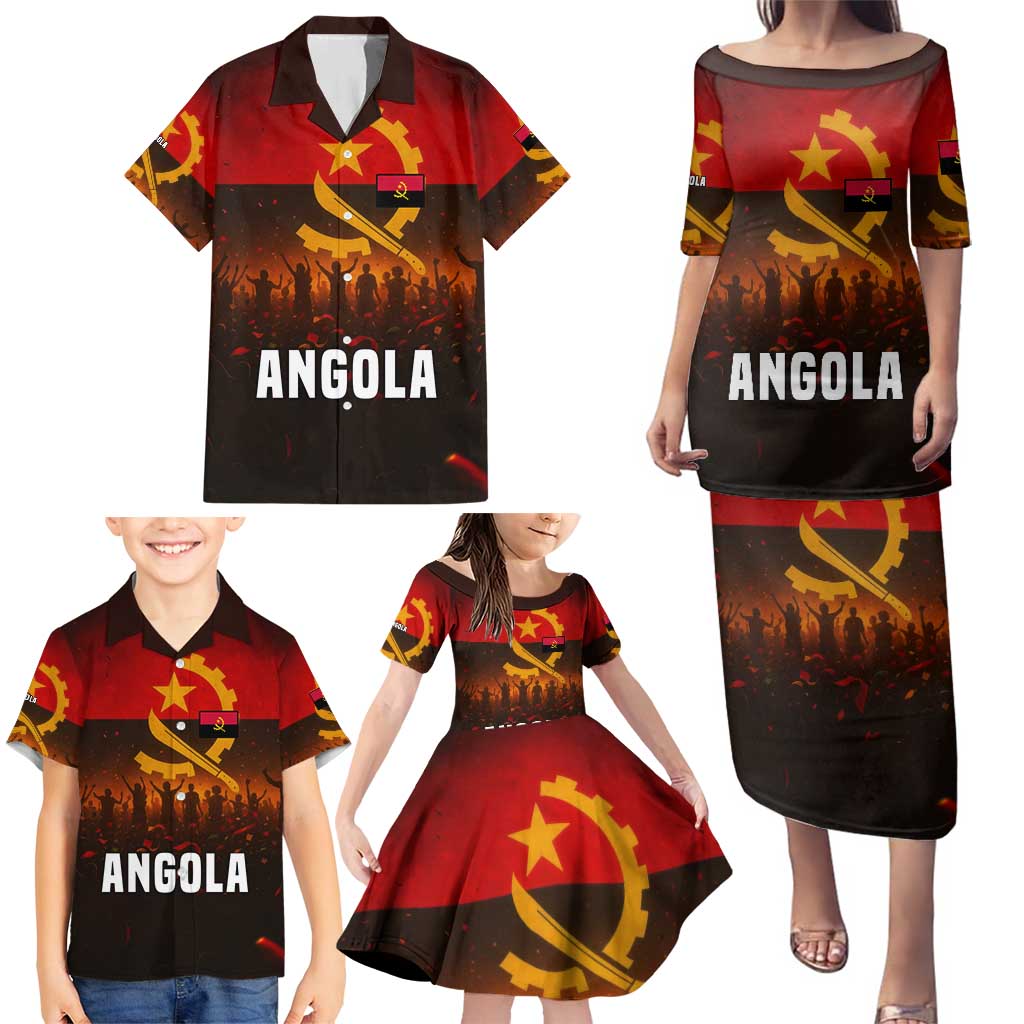 Angola Family Matching Puletasi and Hawaiian Shirt with Red Black Yellow Grunge Design - Wonder Print Shop