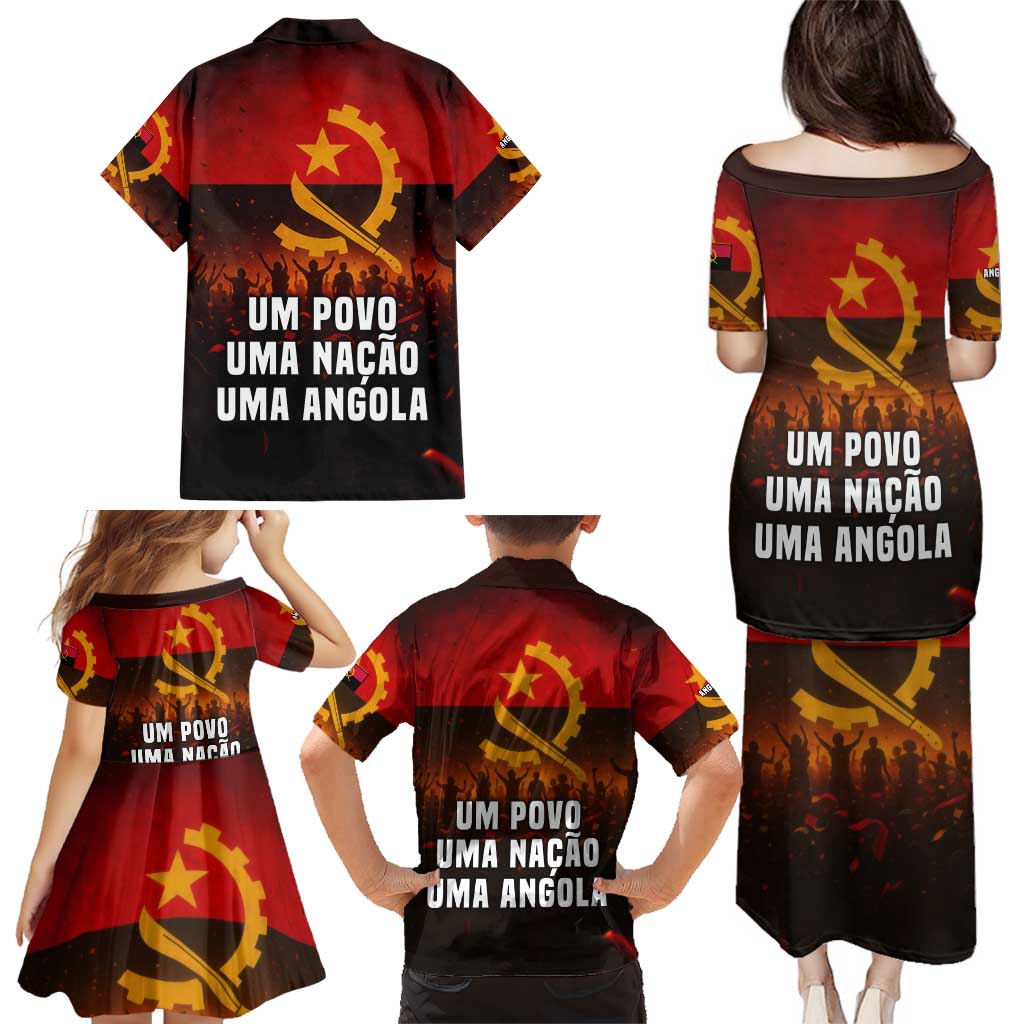 Angola Family Matching Puletasi and Hawaiian Shirt with Red Black Yellow Grunge Design - Wonder Print Shop