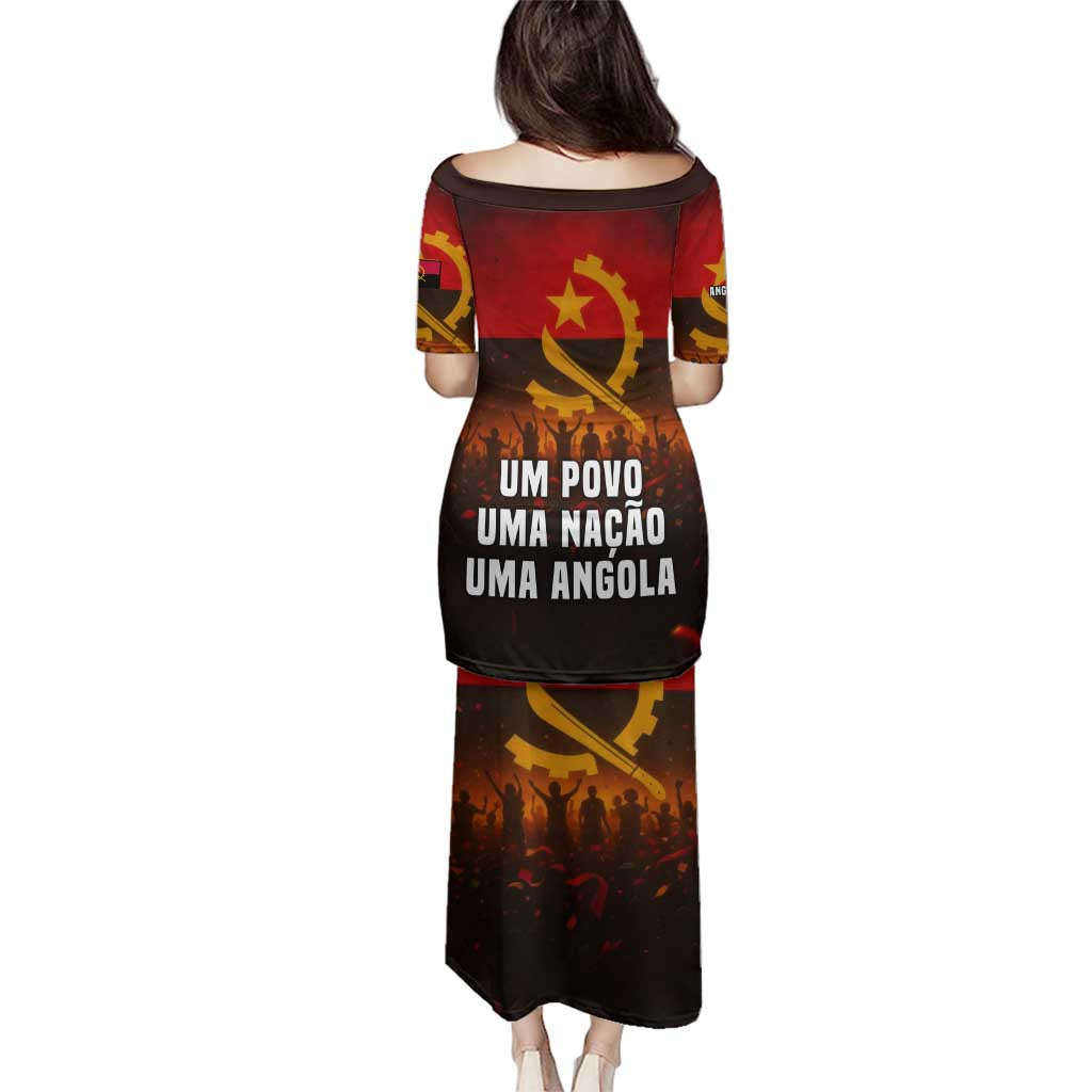 Angola Family Matching Puletasi and Hawaiian Shirt with Red Black Yellow Grunge Design - Wonder Print Shop