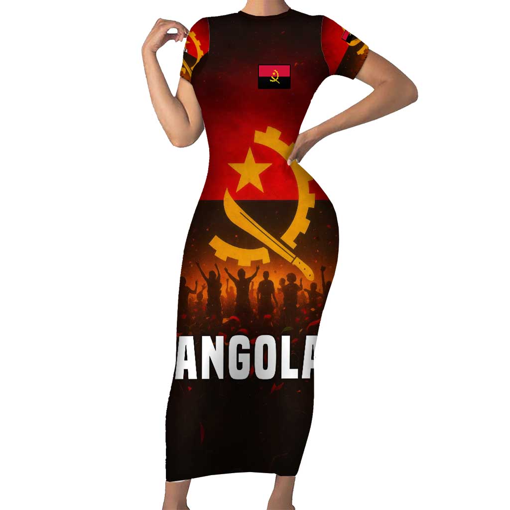 Angola Family Matching Short Sleeve Bodycon Dress and Hawaiian Shirt with Red Black Yellow Grunge Design - Wonder Print Shop