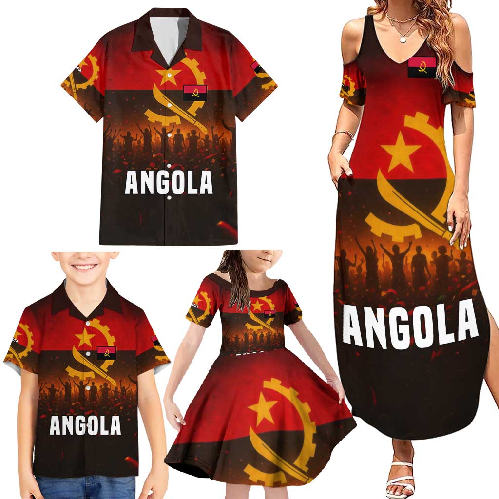 Angola Family Matching Summer Maxi Dress and Hawaiian Shirt with Red Black Yellow Grunge Design - Wonder Print Shop