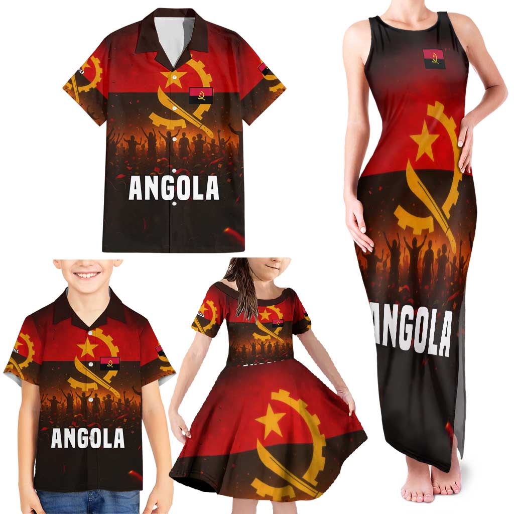 Angola Family Matching Tank Maxi Dress and Hawaiian Shirt with Red Black Yellow Grunge Design - Wonder Print Shop