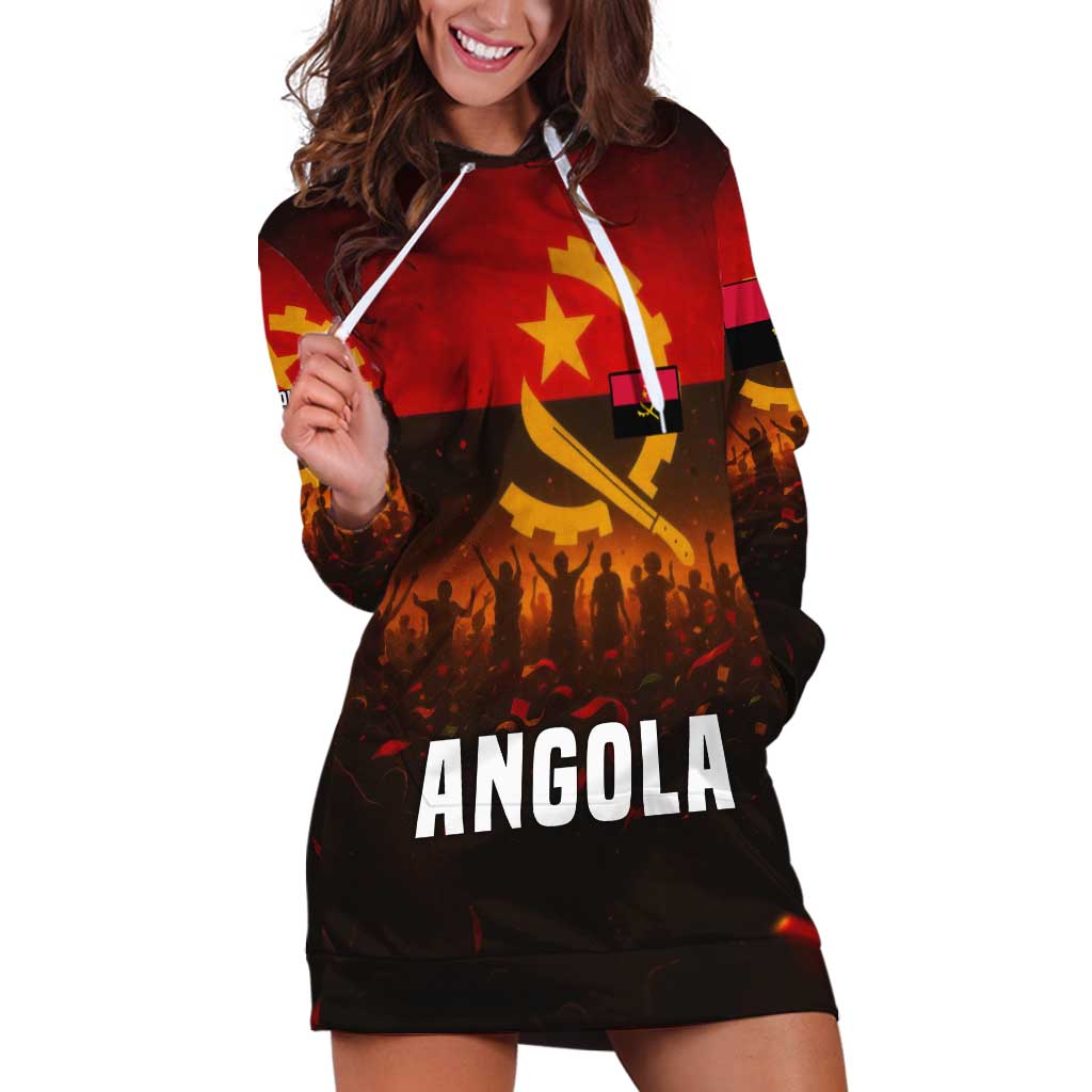 Angola Hoodie Dress with Red Black Yellow Grunge Design - Wonder Print Shop