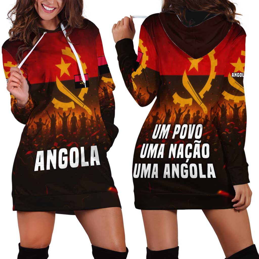 Angola Hoodie Dress with Red Black Yellow Grunge Design - Wonder Print Shop