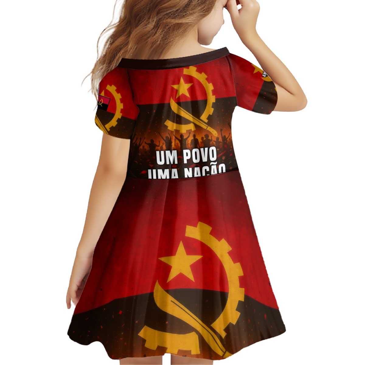 Angola Kid Short Sleeve Dress with Red Black Yellow Grunge Design - Wonder Print Shop