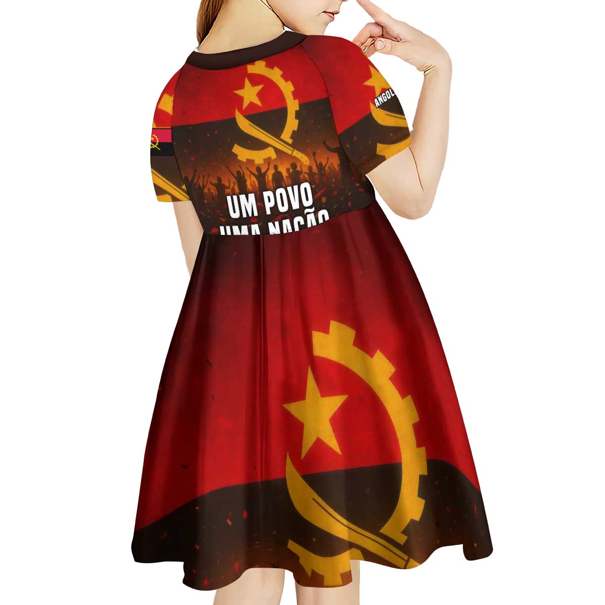 Angola Kid Short Sleeve Dress with Red Black Yellow Grunge Design - Wonder Print Shop